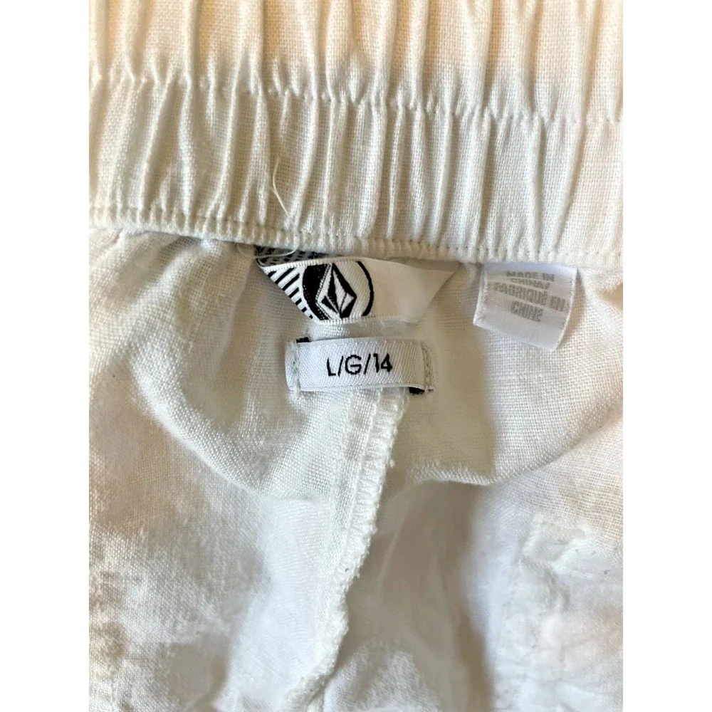 Volcom‎ Womens Sun Spent Wide Leg Linen Blend Ivory Pocket Pants, Large Size 14